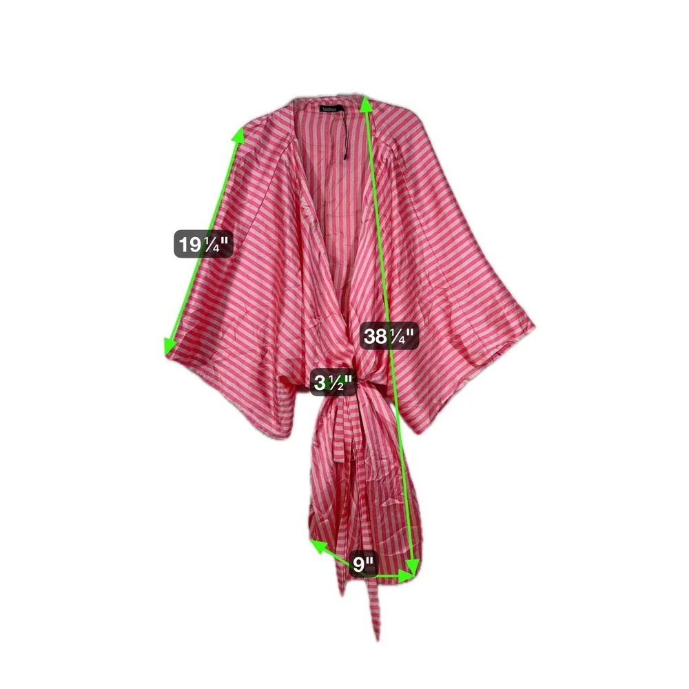 Boohoo Kimono Style Pink Striped Open Front Tie Waist Robe‎ Cover Up - Picture 4 of 4